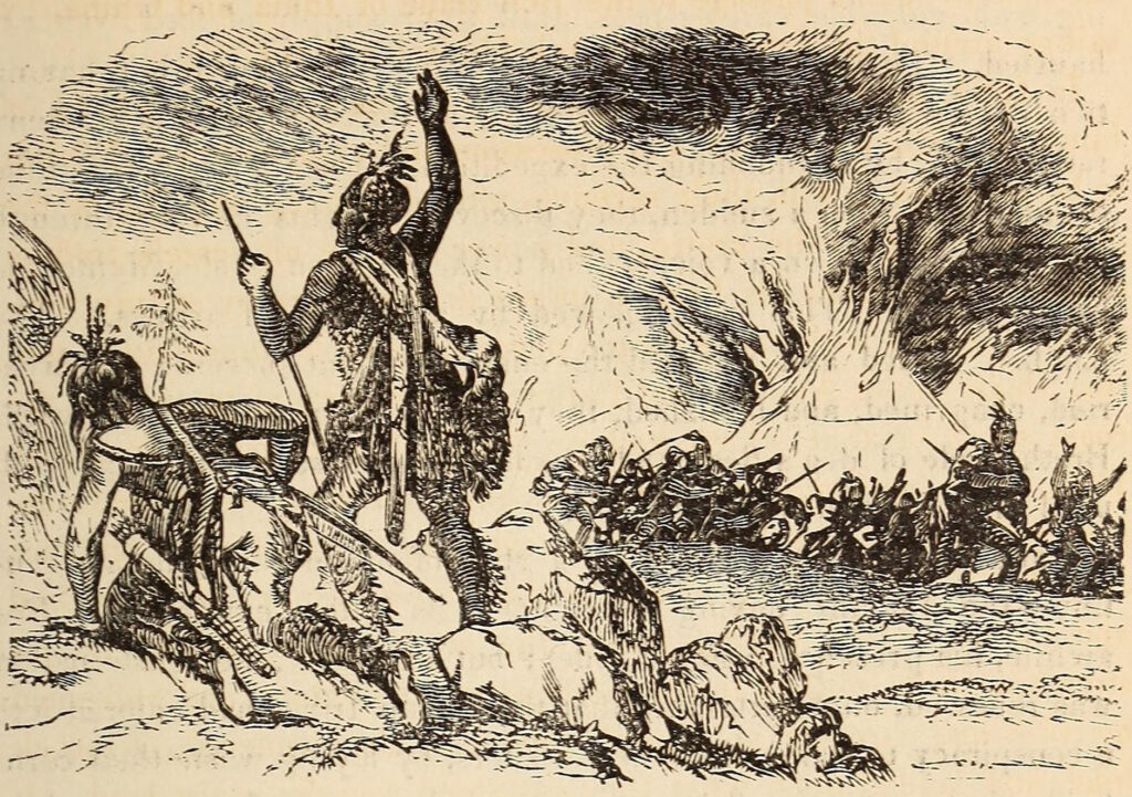 This is an engraving depicting the attack on the Native Americans that some historians believe sparked the disappearance of the Roanoke colonists.
