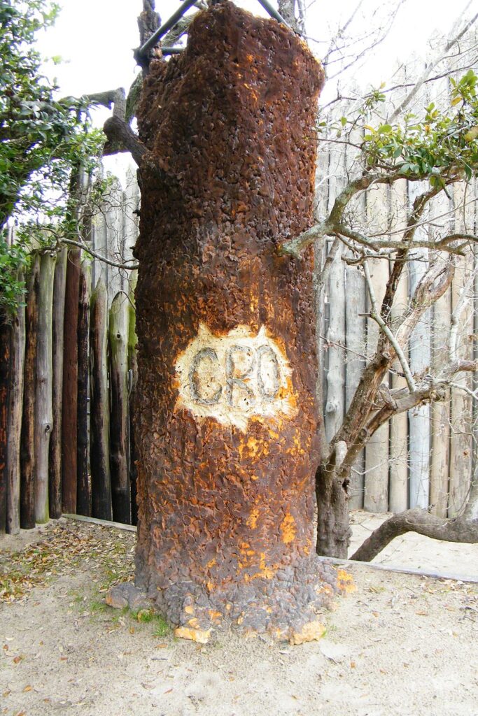 This is a recreation of the post inscribed with "Cro," discovered by John White in 1590.